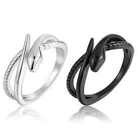 2Pcs 2 Color Alloy Snake Open Cuff Rings Set for Women
