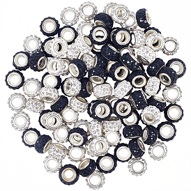 100 шт 2 цвета полимерная глина горный хрусталь европейские бусины, бусины с большим отверстием, рондель, с латунными сердечниками с серебряным покрытием