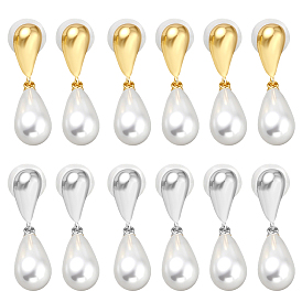 6 пары 2 серьги-гвоздики с имитацией жемчуга из смолы разных цветов, слеза