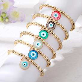 Resin Beaded Elastic Bracelet with Devil's Eye Pendant Handmade Jewelry