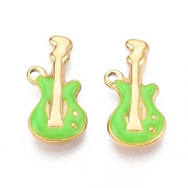 304 подвески из нержавеющей стали, с эмалью, гитарный шарм, реальный 18 k позолоченный, ионное покрытие (ip)