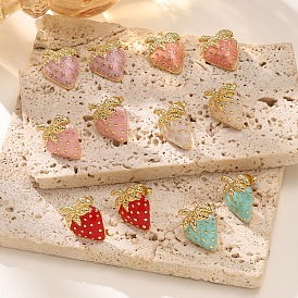 304 серьги из нержавеющей стали эмаль, клубника, золотые