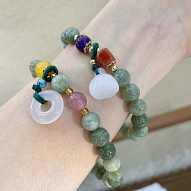 Ping An Buckle Jade Bracelet Women's Summer Niche Design High-end Sense Bracelets Green Natural Stone Jewelry
