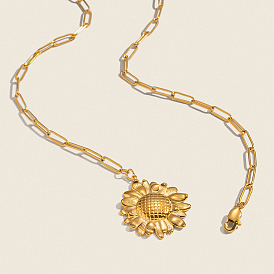 304 Женские ожерелья с подвеской в виде подсолнуха из нержавеющей стали в виде скрепки