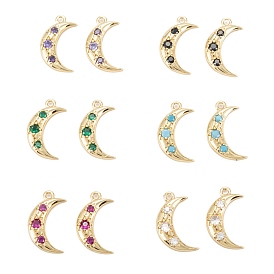Brass Pendants, Micro Pave Clear Cubic Zirconia Pendants, Real 18K Gold Plated, Long-Lasting, Lead Free & Cadmium Free, Moon