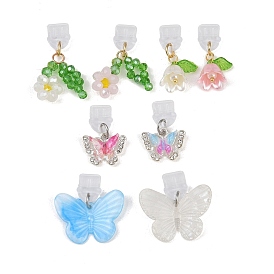 8шт пластиковые мобильные пылезащитные заглушки, с подвесками в виде цветка-бабочки из стекла и акрила