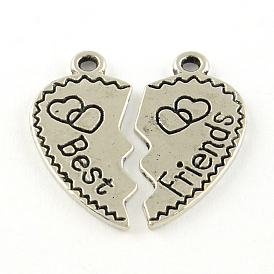 Tibetan Style Alloy Split Pendants, Heart with Word, Cadmium Free & Lead Free, 25.5x23.5mm, Hole: 1.5mm