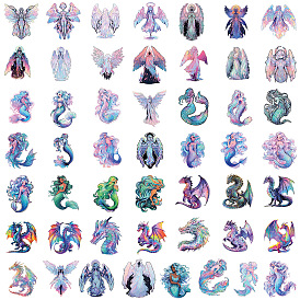 Holographic PVC Self Adhesive Cartoon Stickers, Waterproof Angel Mermaid Dragon Decals, for Kid's Art Craft, Children's Little Fingers, Bottle Decor
