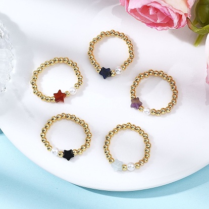 Драгоценный камень кольца палец, звезда, с латунными и ракушечными бусинами