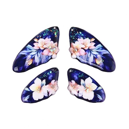 Подвески из прозрачной эпоксидной смолы, крылья с цветочным узором подвески, с блестка