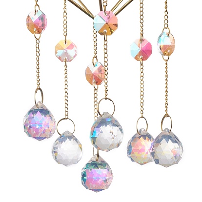 Moon & Fairy Iron AB Color Chandelier Decor Hanging Prism Ornaments, with Faceted Glass Prism & Amethyst, for Home Window Lighting Decoration