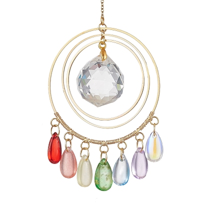 Латунные кольца подвесные украшения, стеклянные каплевидные кисточки-ловцы солнца для украшения сада на открытом воздухе