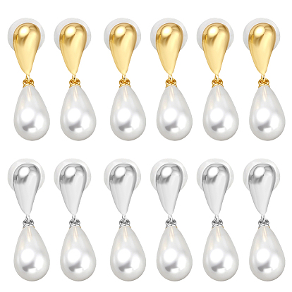 6 пары 2 серьги-гвоздики с имитацией жемчуга из смолы разных цветов, слеза