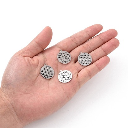 201 Stainless Steel Sacred Geometry Pendants, Spiritual Charms, Filigree Joiners Findings, Laser Cut, Flower of Life