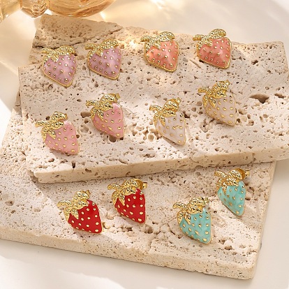 304 серьги из нержавеющей стали эмаль, клубника, золотые