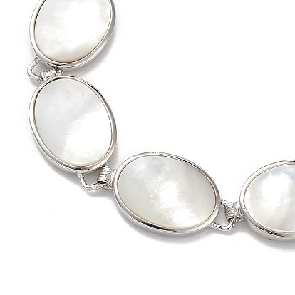 Natural White Shell Link Chain Bracelets, Platinum Brass Jewelry for Women, Cadmium Free & Lead Free