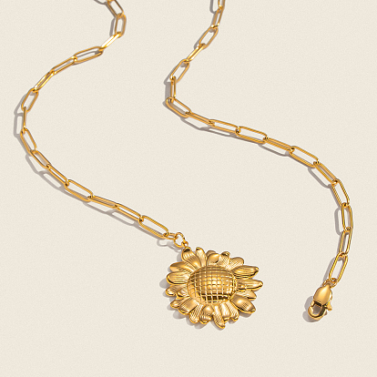 304 Женские ожерелья с подвеской в виде подсолнуха из нержавеющей стали в виде скрепки