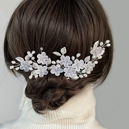 U-shaped hairpin with flowers and leaves - bridal wedding hair accessory.