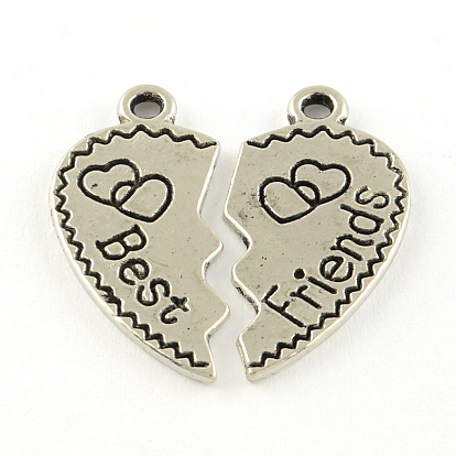 Tibetan Style Alloy Split Pendants, Heart with Word, Cadmium Free & Lead Free, 25.5x23.5mm, Hole: 1.5mm