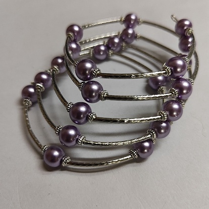 Glass Pearl & Brass Tube Beaded Multi-Layer Wrap Bangle for Women
