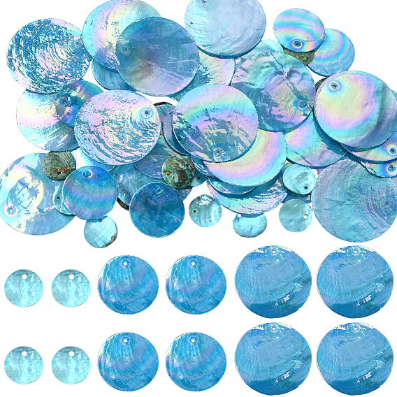 60 шт 3 стили подвески из ракушек capiz, окрашенные, плоско-круглые