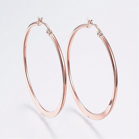 304 Stainless Steel Hoop Earrings, Hypoallergenic Earrings, Flat Ring Shape