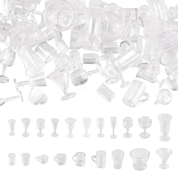 80Pcs 20 Styles Plastic Goblet/Cup Mini Model, Micro Landscape Dollhouse Accessories, Pretending Prop Decorations