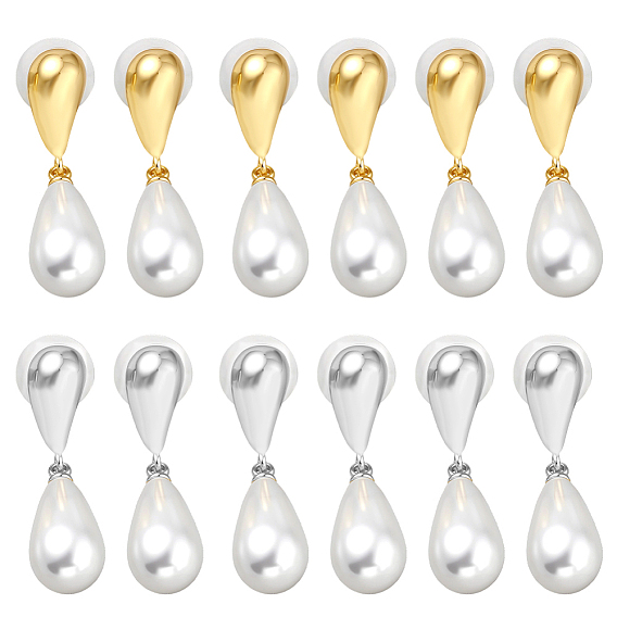 6 пары 2 серьги-гвоздики с имитацией жемчуга из смолы разных цветов, слеза