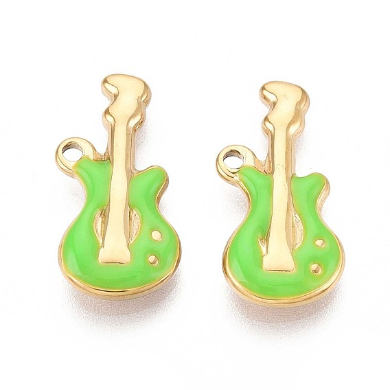 304 подвески из нержавеющей стали, с эмалью, гитарный шарм, реальный 18 k позолоченный, ионное покрытие (ip)