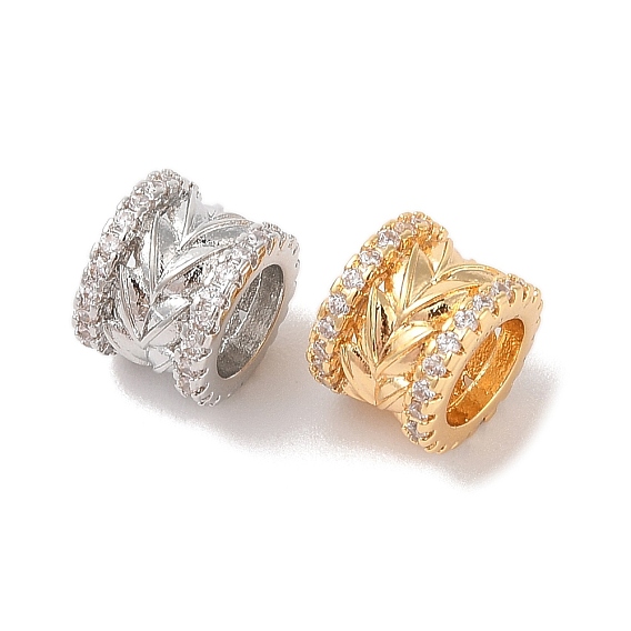 Латунь микропаве прозрачный кубический цирконий европейский бисер, бусины с большим отверстием, столбец с листа