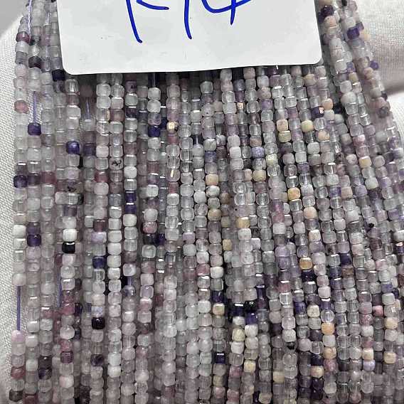 Нити бусин из натурального камня лепидолит, кубические