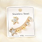 304 Stainless Steel Stud Earrings, Handmade Polymer Clay Rhinestones Stud Earrings, Star, Ion Plating(IP)