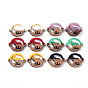 Opaque Resin & Walnut Wood Links Connectors, Two Tone, Flat Round with Elephant