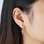 SHEGRACE 925 Sterling Silver Hoop Earrings, with Brass Micro Pave AAA Cubic Zirconia Cross Pendant