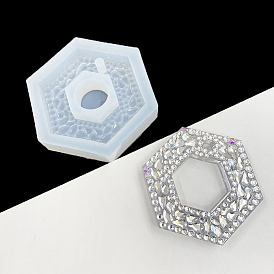 Imitation Embedded Rhinestone Hexagon Pendant Silicone Molds, Resin Casting Molds, for UV Resin & Epoxy Resin Jewelry Making