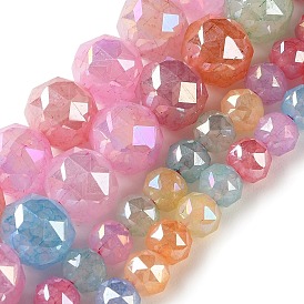 Гальванические стекляныне бусины, имитация нефрита, круглые, с покрытием AB цвета, граненые