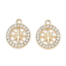 UV Plating Alloy Pendants, with Rhinestone, Lead Free & Cadmium Free, Flat Round Star