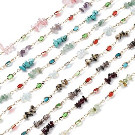 Латунные цепные цепи, со стеклянными бусинами и драгоценными камнями, долговечный, пайки, с катушкой, золотые