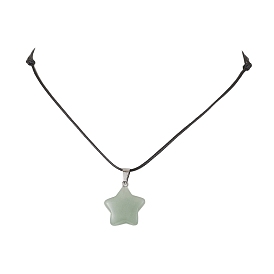 Natural Green Aventurine  Pendant Necklaces, with Waxed Polyester Cord, Star