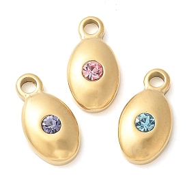 304 нержавеющая сталь с подвесками из стразов, ручная полировка, овальные, ионное покрытие (ip), золотые