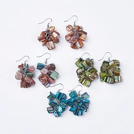 Stylish Shell Beads Cluster Earrings, with Brass Earring Hooks, 47mm