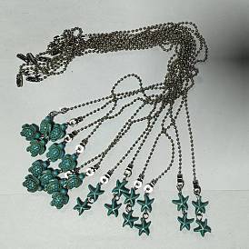 12 piezas 2 estilos de extensores de cadena para ventilador de techo de color turquesa sintético teñido, con la cadena de bola de hierro, estrella de mar y tortuga marina