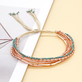 Bracelet fait main en perles multicouches de style bohème pour femmes avec perles de riz