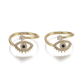 Adjustable Brass Micro Pave Clear Cubic Zirconia Cuff Rings, Open Rings, Cadmium Free & Lead Free, Long-Lasting Plated, Eye
