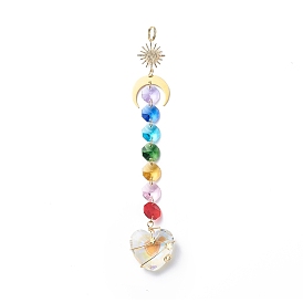 Adornos colgantes con cuentas de vidrio octágono electrochapado, atrapasoles, creador de arcoiris, con 304 anillos partidos de acero inoxidable, colgantes de cristal facetado transparente, redondo/lágrima/corazón