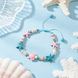 Синтетическая бирюза и натуральные пресноводные ракушки плетеные браслеты из бусин для женщин, морская черепаха и морская звезда