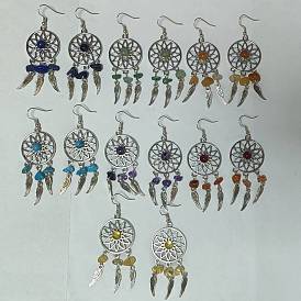 Cuelga el pendiente de bronce, con mezcla de piedras naturales y turquesa sintética y colgante de aleación, rascasol con ala, siete chakras