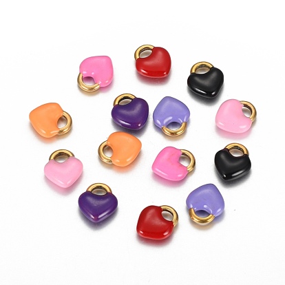 Ion Plating(IP) 304 Stainless Steel Charms, Enamelled Sequins, Heart Lock, Golden