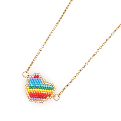 Handmade Rainbow Heart Bracelet and Necklace Set with Beaded Miyuki for Women