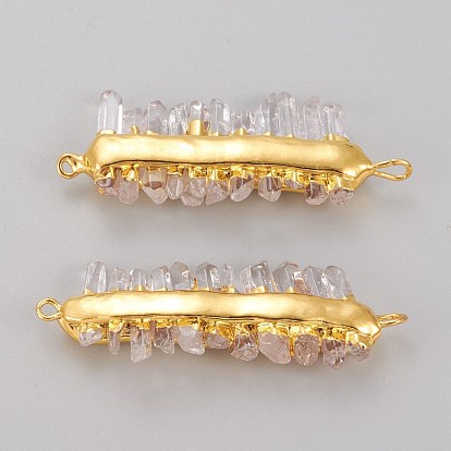 Natural Quartz Crystal Links, Rock Crystal, with Golden Brass Findings, Nuggets Bullet